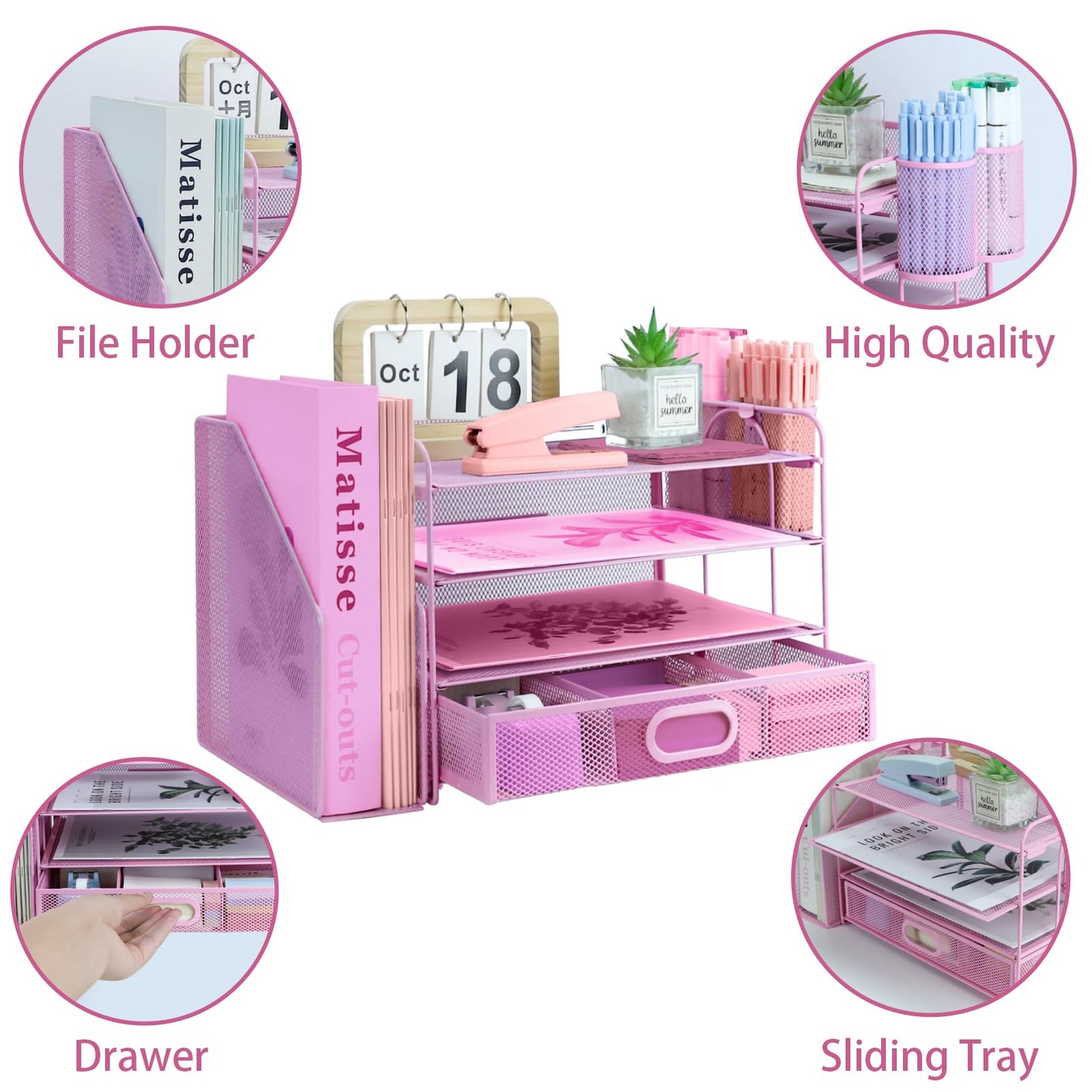 ideallife Desk Organizers and Accessories with File Holder, 4-Tier Paper Letter Tray Organiser with