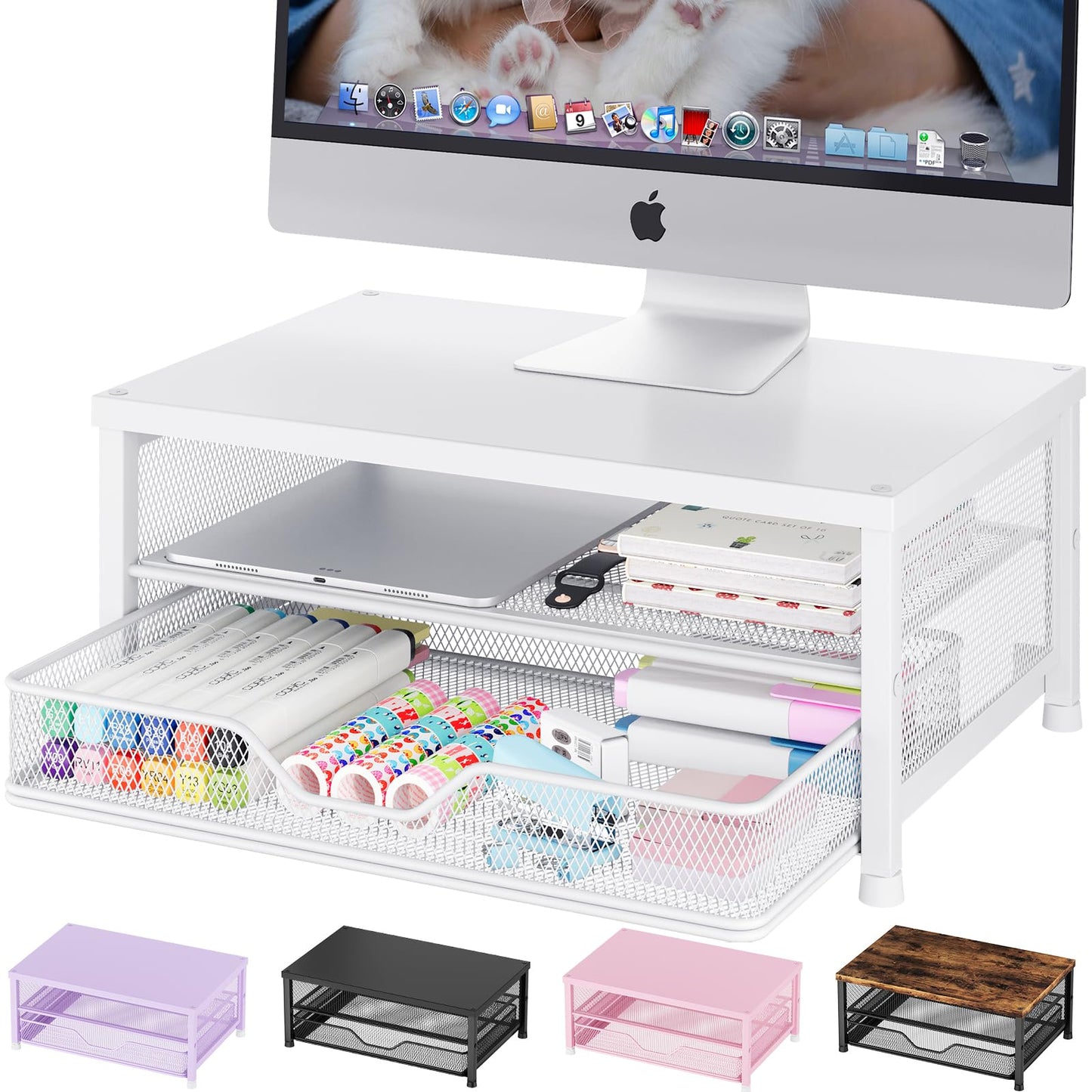 OPNICE Computer Monitor Stand Riser, Desk Organizer with Drawer, Printer & Laptop Stand, Office