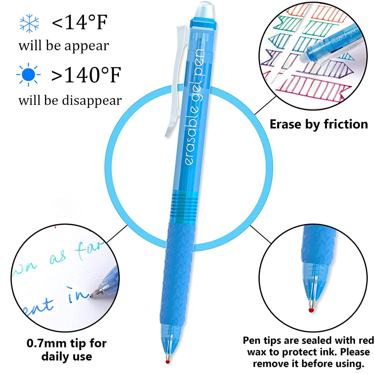 Vanstek 26 Colors Erasable Gel Pens, Retractable Erasable Pens Clicker, Fine Point(0.7), Make