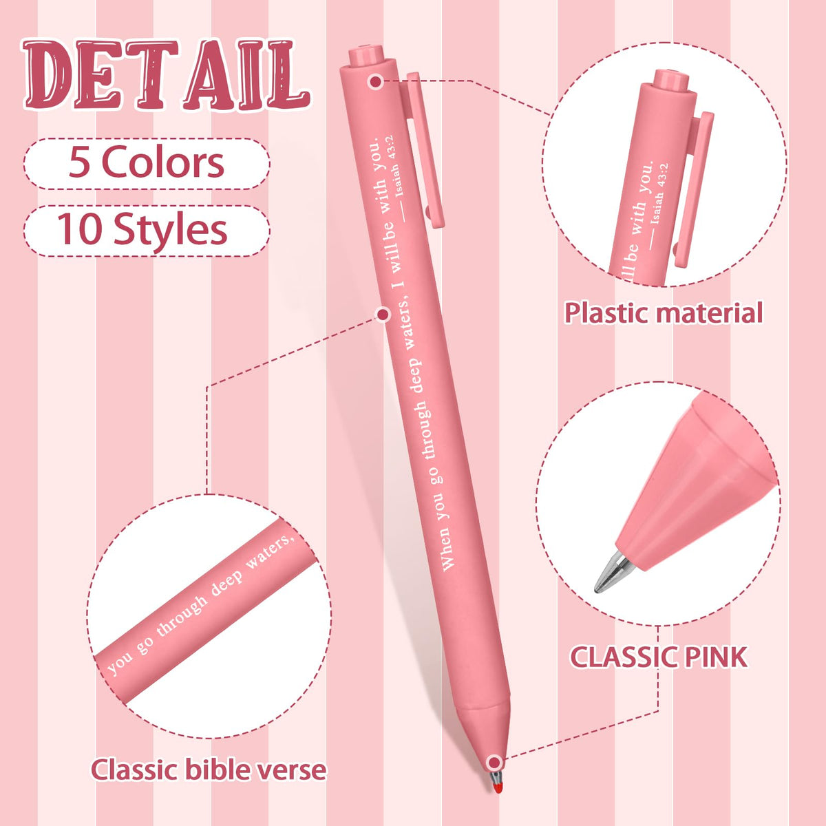 Cholemy 50 Pcs Bible Verse Pens Bulk Christian Gifts Black Ink, Pink