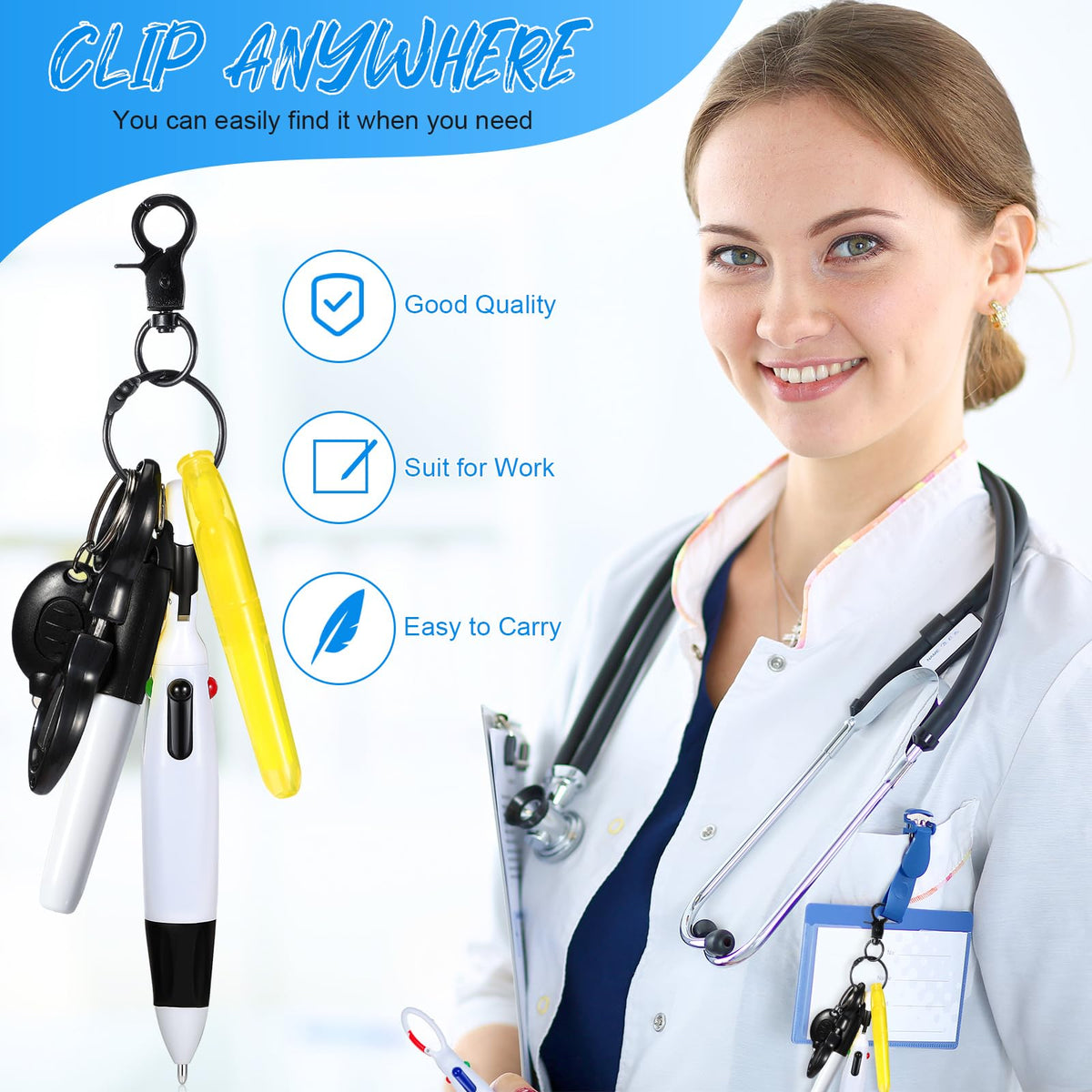 Glenmal 72 Pcs Nurse Pen Set for Badge Reel Mini Pens, Simple