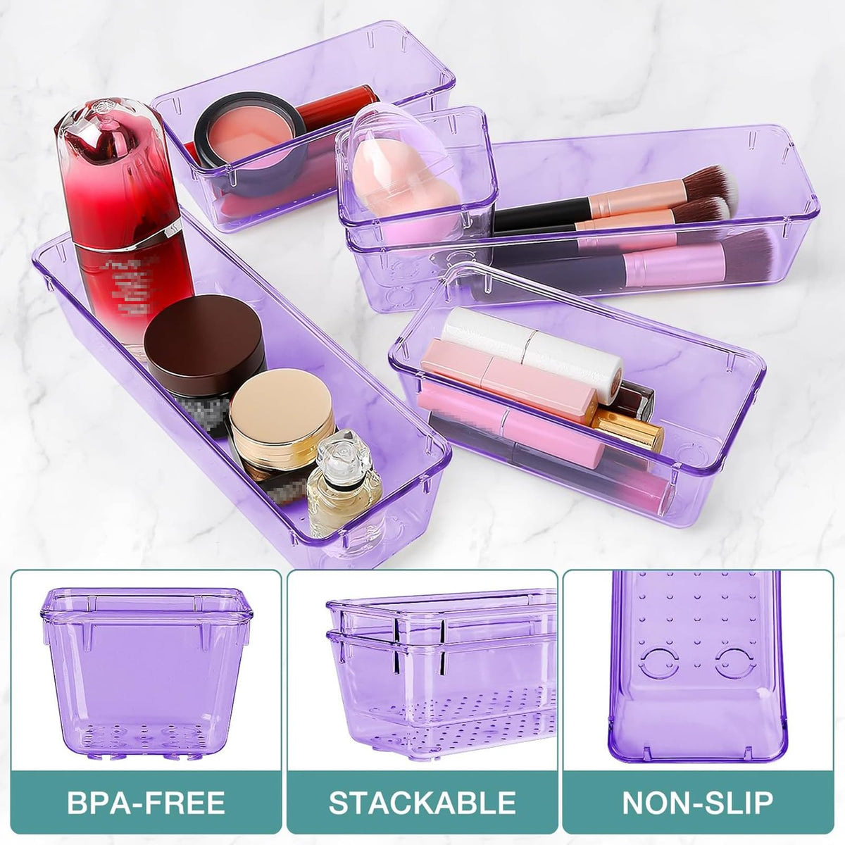 23 PCS Drawer Organizer Set, 5 Size Bathroom and kitchen organizer Trays