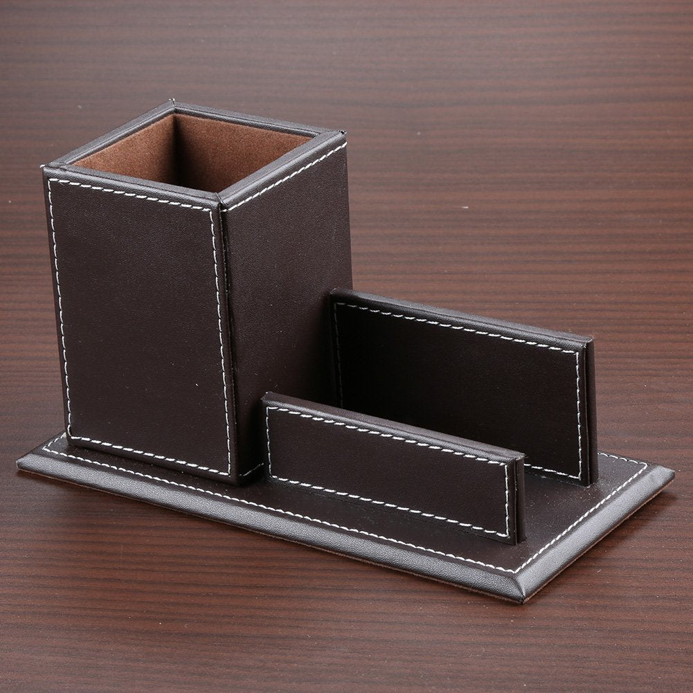 KINGFOM PU Leather Desk Organizer and Accessories, Pencil Holder for Desk with Business Cards