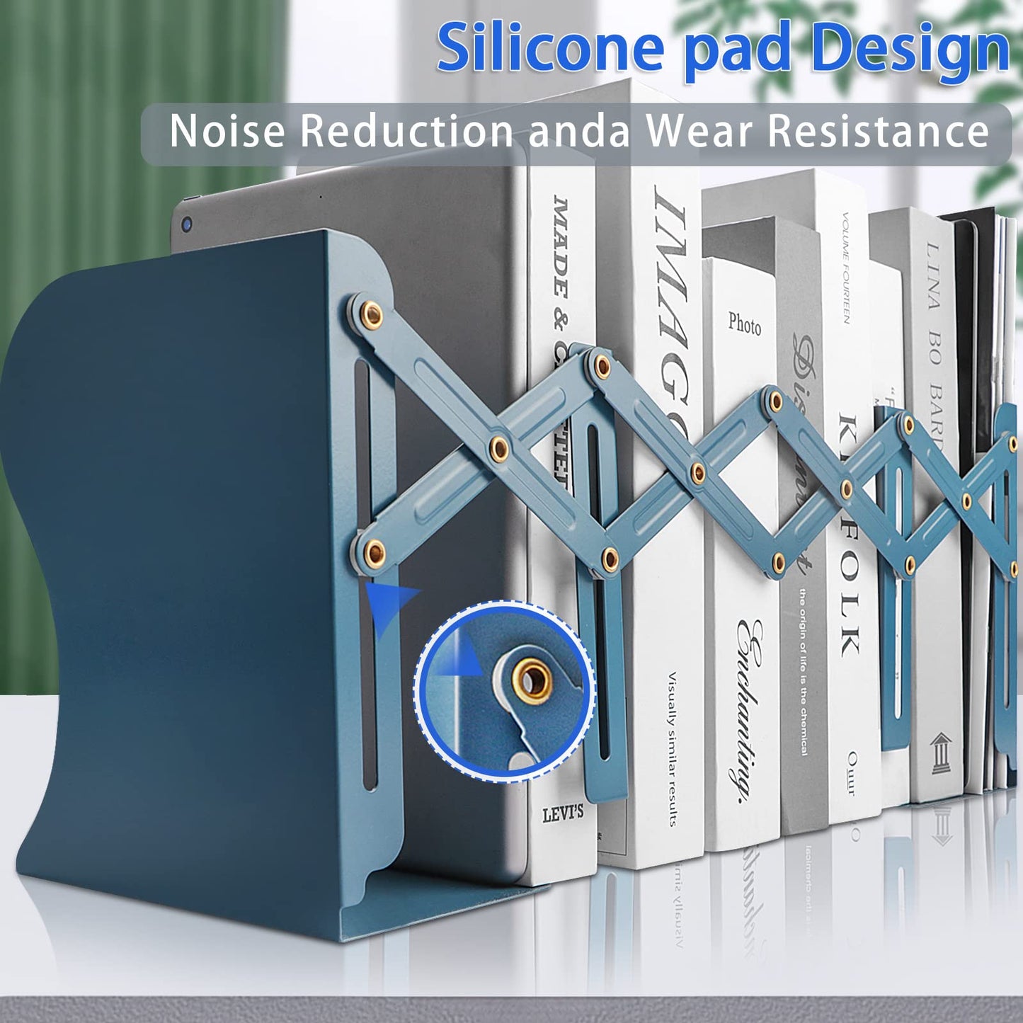 Non Skid Book Ends to Hold Books, Carooyac Heavy Duty Bookends Adjustable Book End, Metal Bookends