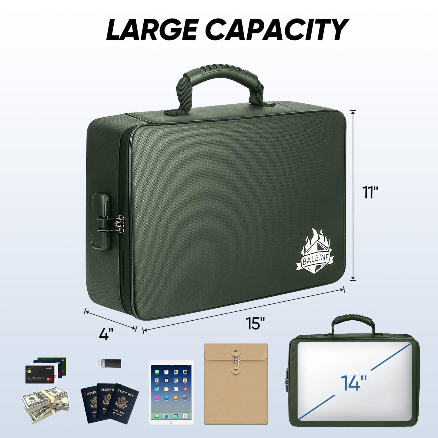 BALEINE Fireproof Document Box with Lock, Waterproof Fire Safe File Bag