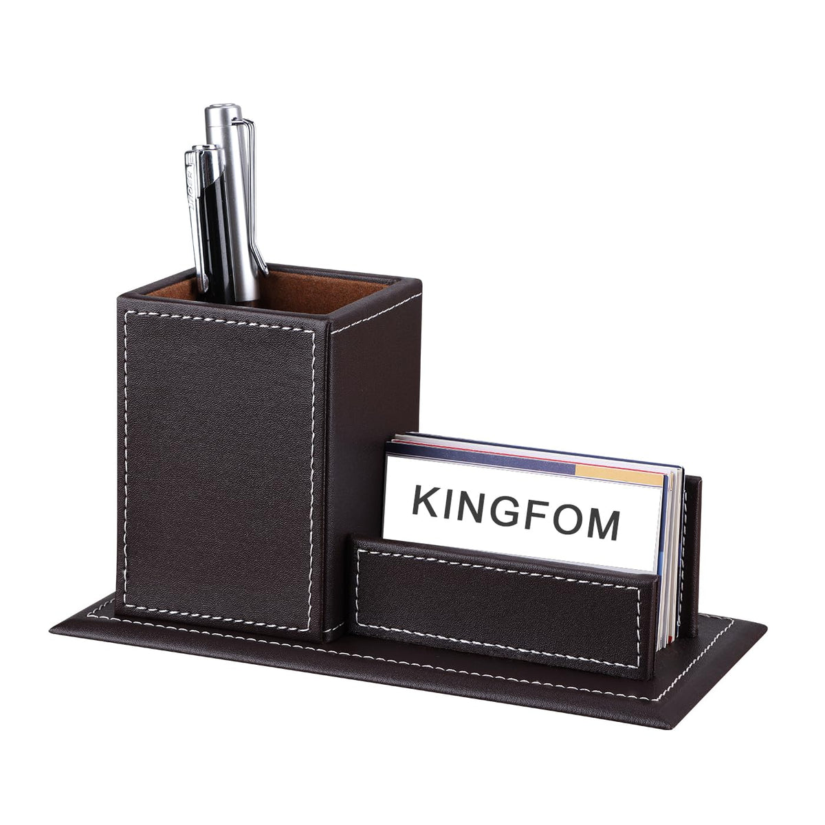 KINGFOM PU Leather Desk Organizer and Accessories, Pencil Holder for Desk with Business Cards