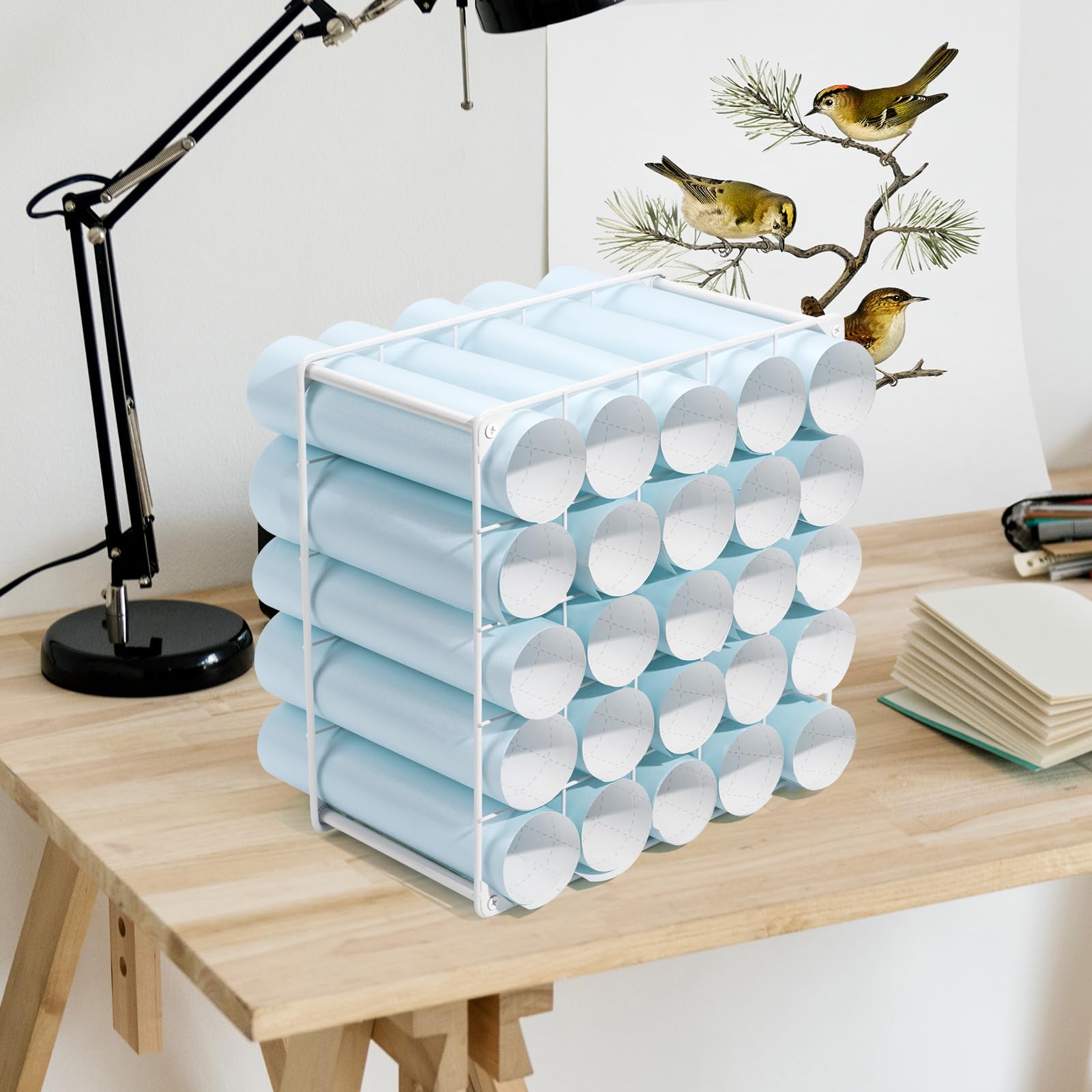 volepet Vinyl Storage Rack 50-Holes Metal Vinyl Roll Holder White Craft Storage Organizer for Craft