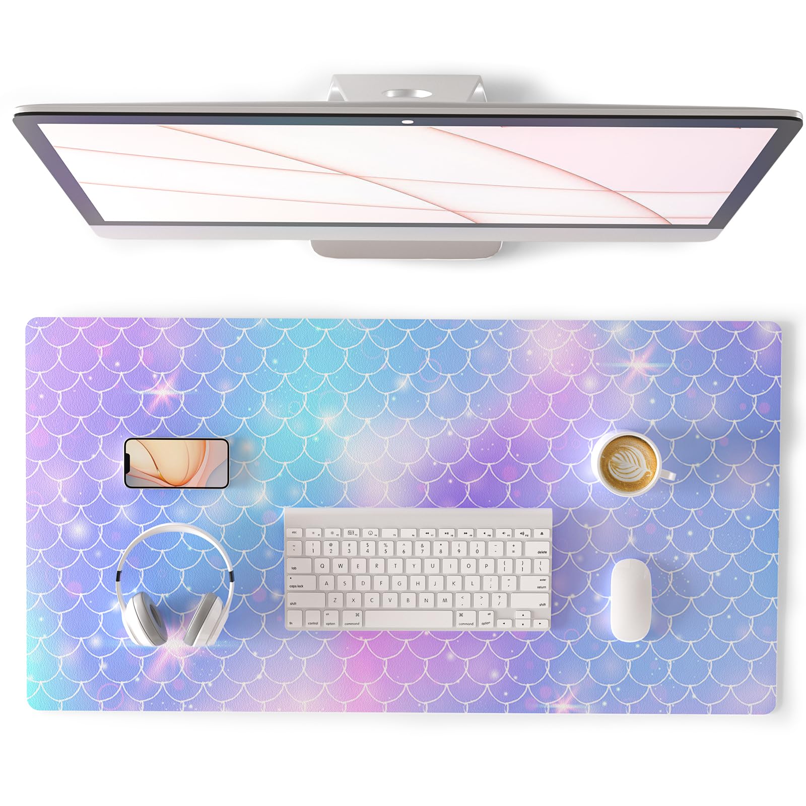 QiyI PU Leather Large Mouse Pad, 31.5" x 15.7", Gradient Fish Scales