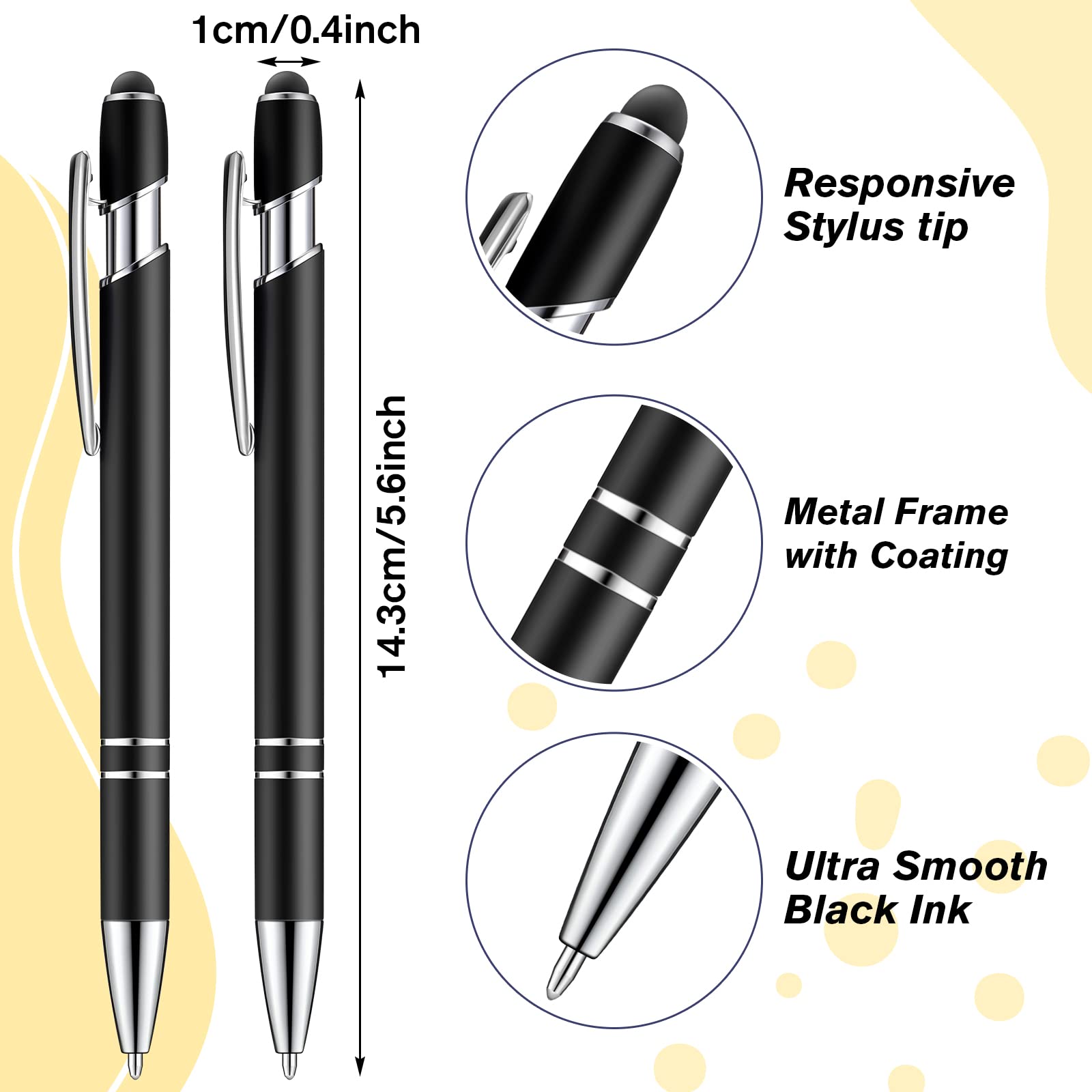 Zonon 38 Pieces Rubberized Ballpoint Pen with Stylus Tip Stylish Metal Pen Capacitive Styli with