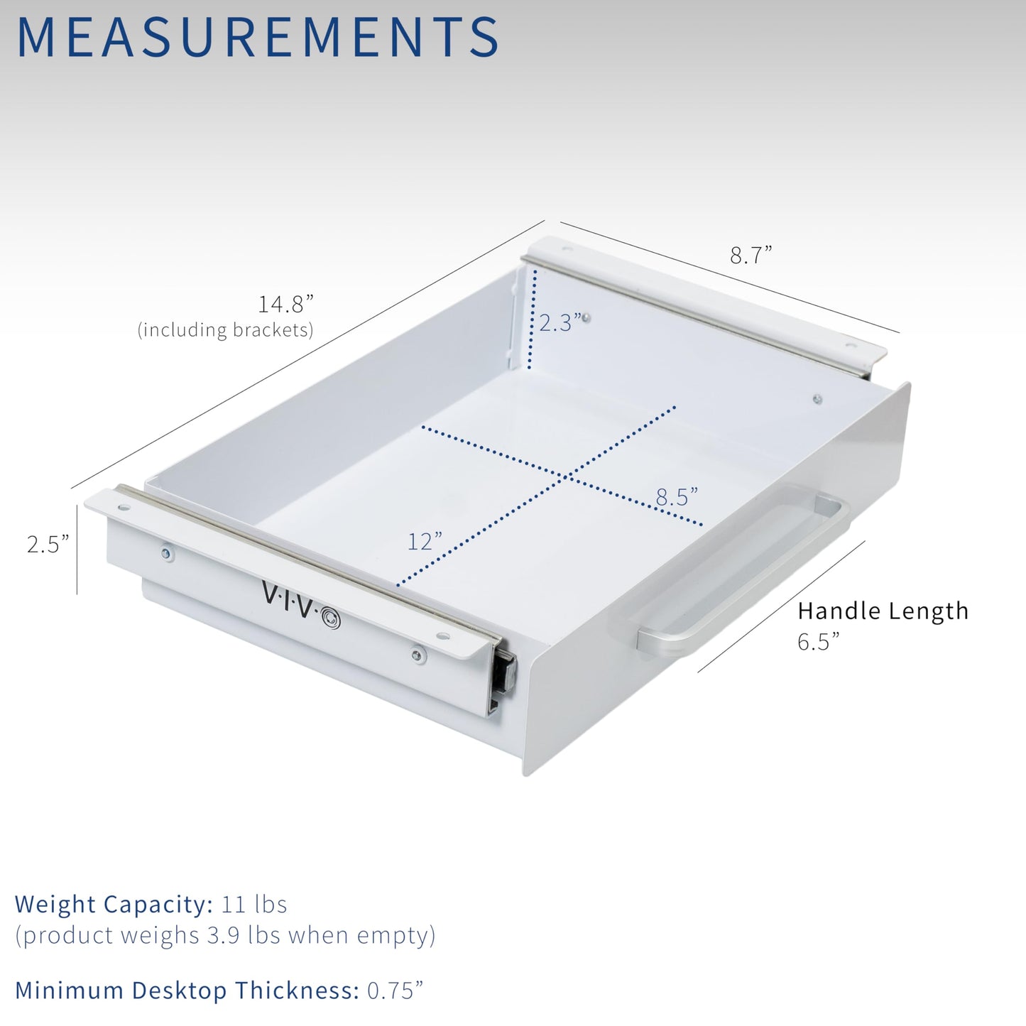 VIVO White 13 x 9 inch Under Desk Storage Drawer, DESK-DR1H-W