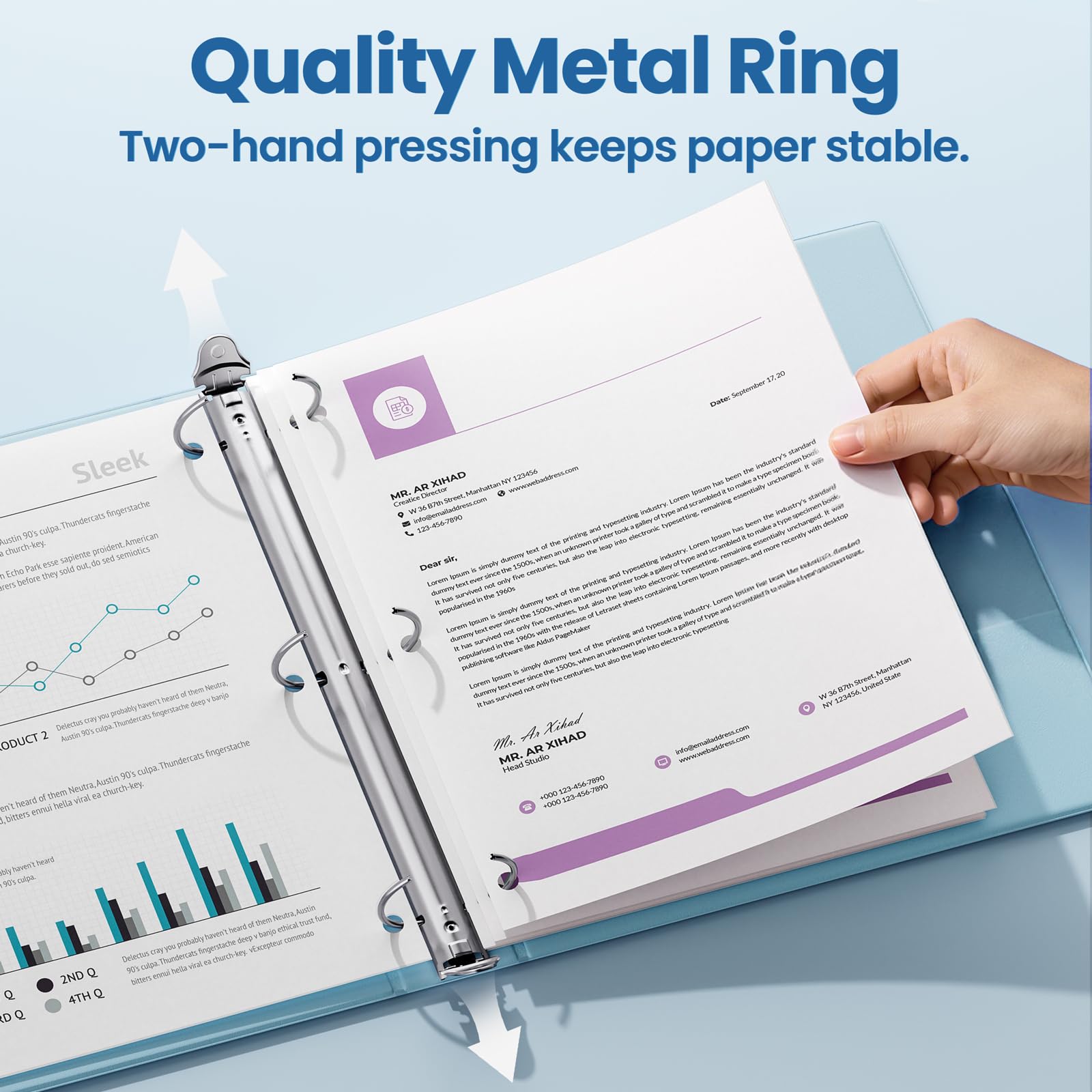 SUNEE 3 Ring Binder 1.5 Inch 1 Pack, Clear View Binder Three Ring PVC-Free (Fit 8.5x11 Inches) for