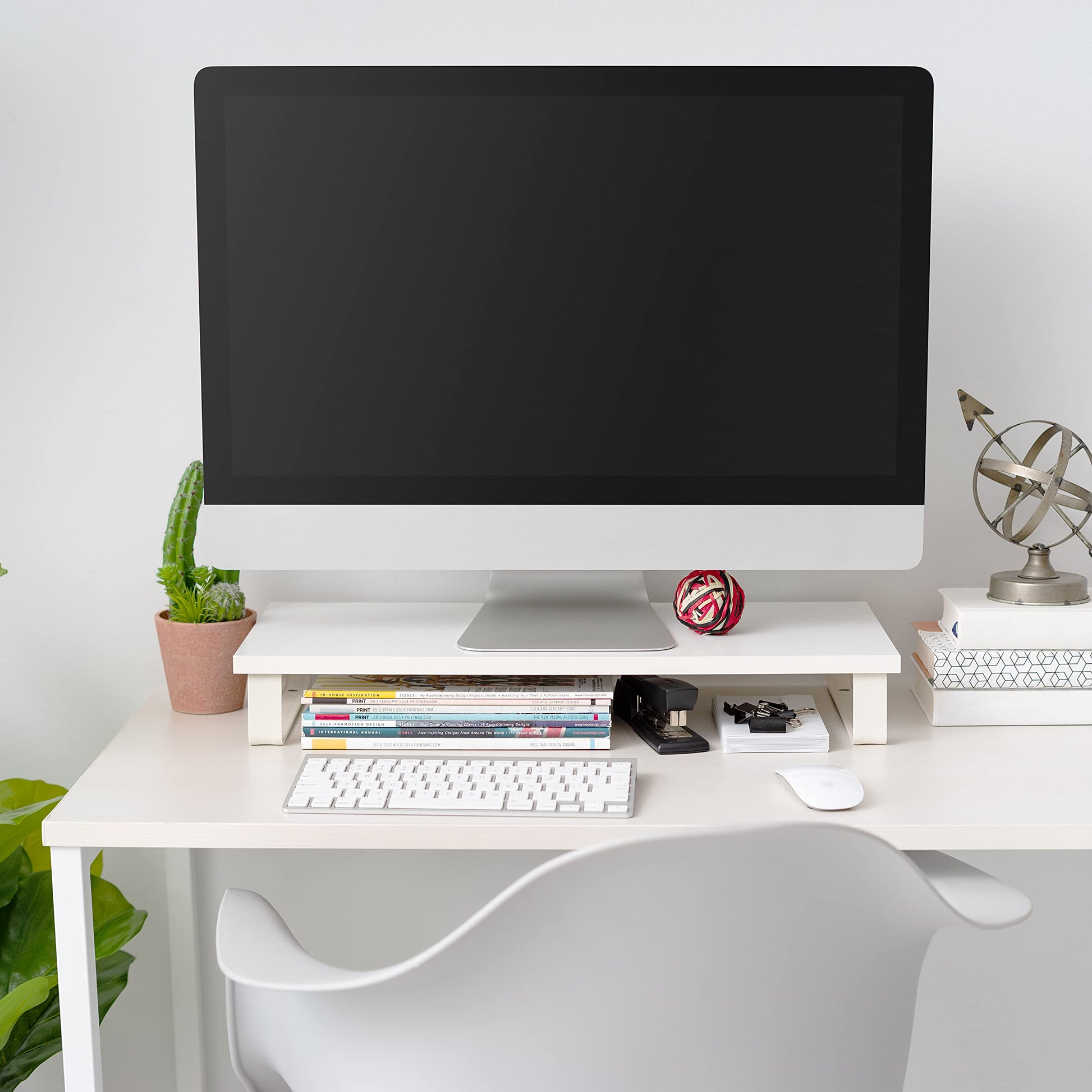 IRIS USA 1-Tier Monitor Stand with Metal Legs Desktop Organizer, White