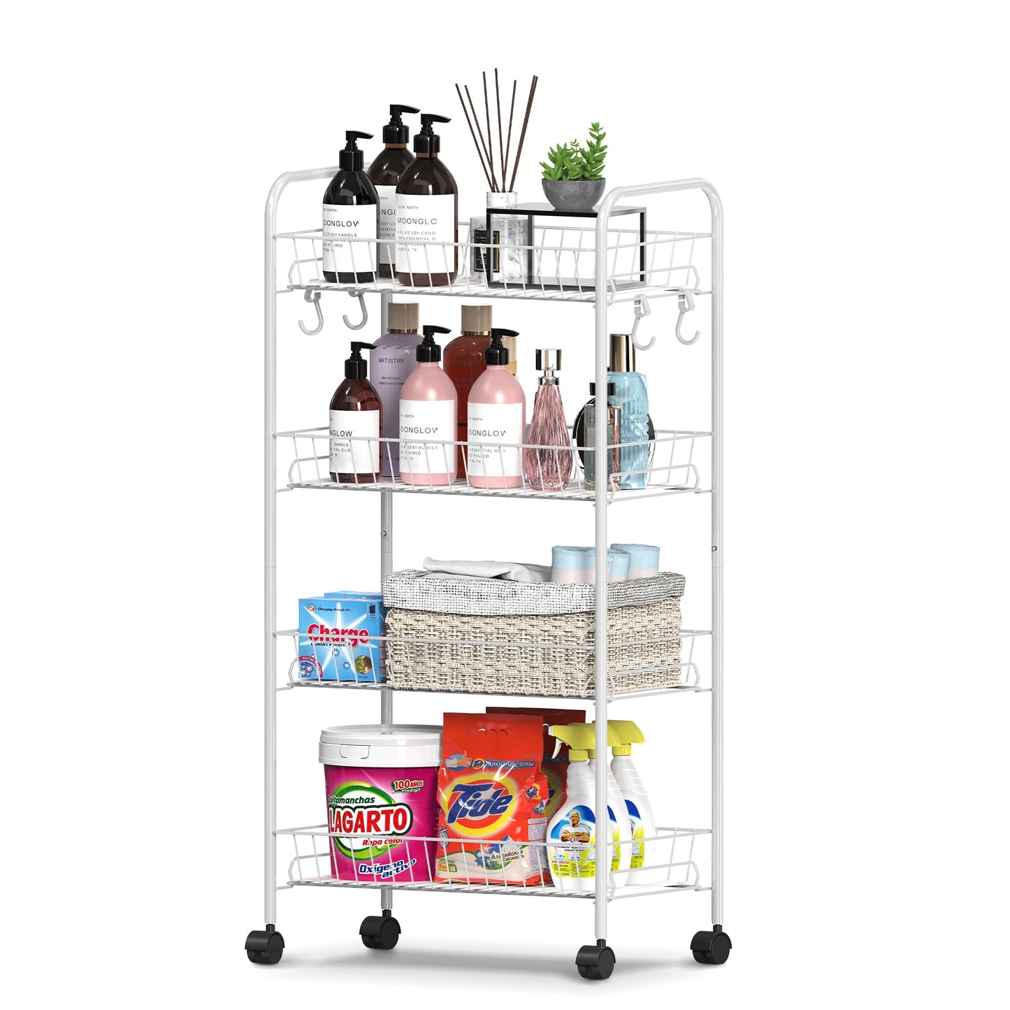 Mythinglogic 4-Tier Rolling Utility Cart with Removable Wire Baskets