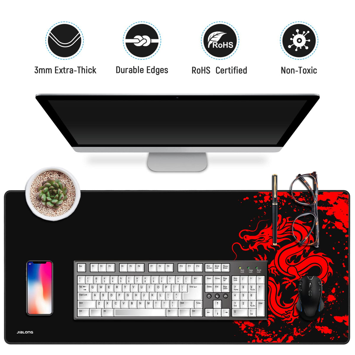 JIALONG Gaming Mouse Pad Large Size 35.4x15.7 inches Extended Desk Mousepad with Personalized