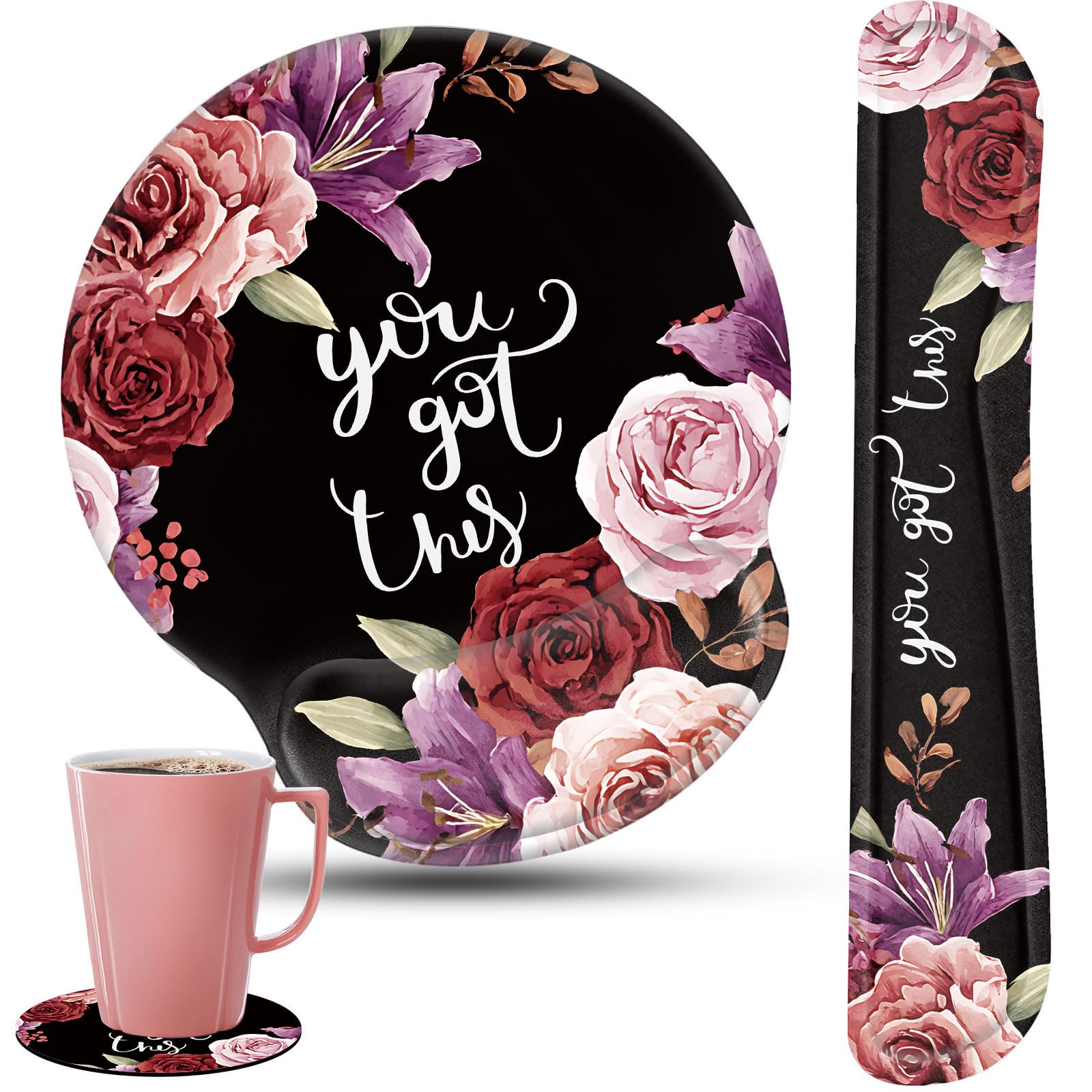 Keyboard Wrist Rest and Mouse Pad Wrist Support Set with Coasters,Ergonomic Gaming Mousepad for