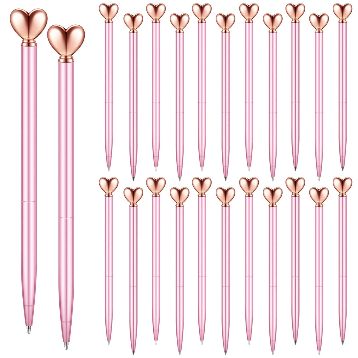 Thenshop Pink 24 Pcs Heart Shaped Pens Retractable Metal Cute Pens 1.0 mm Black Ink Ballpoint