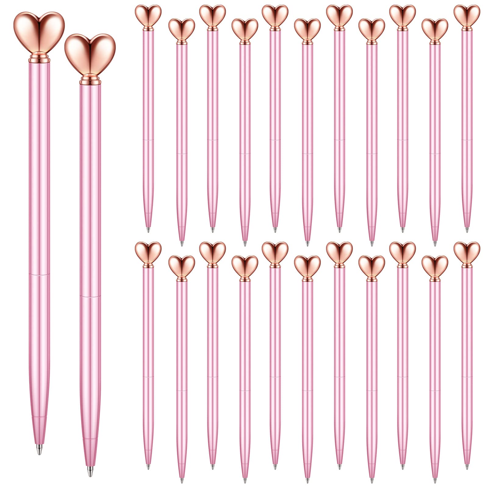 Thenshop Pink 24 Pcs Heart Shaped Pens Retractable Metal Cute Pens 1.0 mm Black Ink Ballpoint