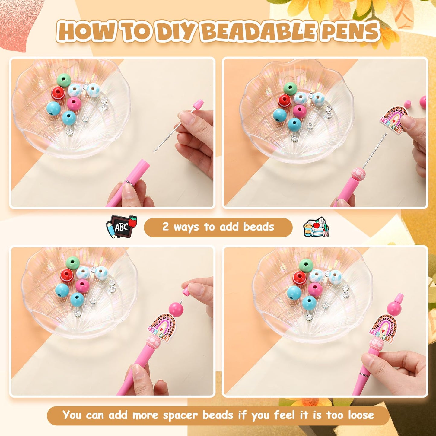 Geyee 12 Set Beadable Pens DIY Bead Pens, Multicolor, Teacher