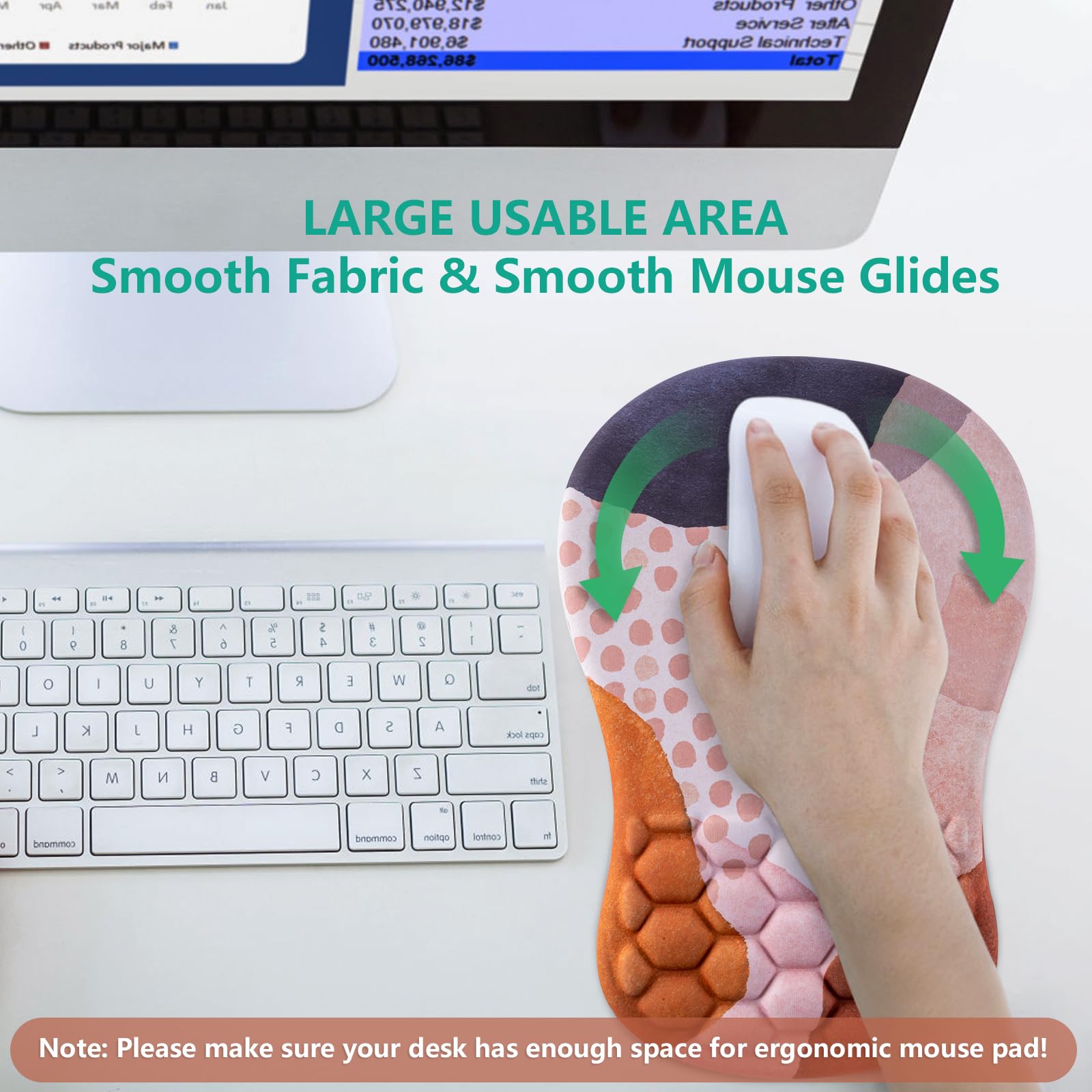 Laokiiy Ergonomic Mouse Pad Wrist Rest, 15° Memory Foam, Non-Slip PU Base