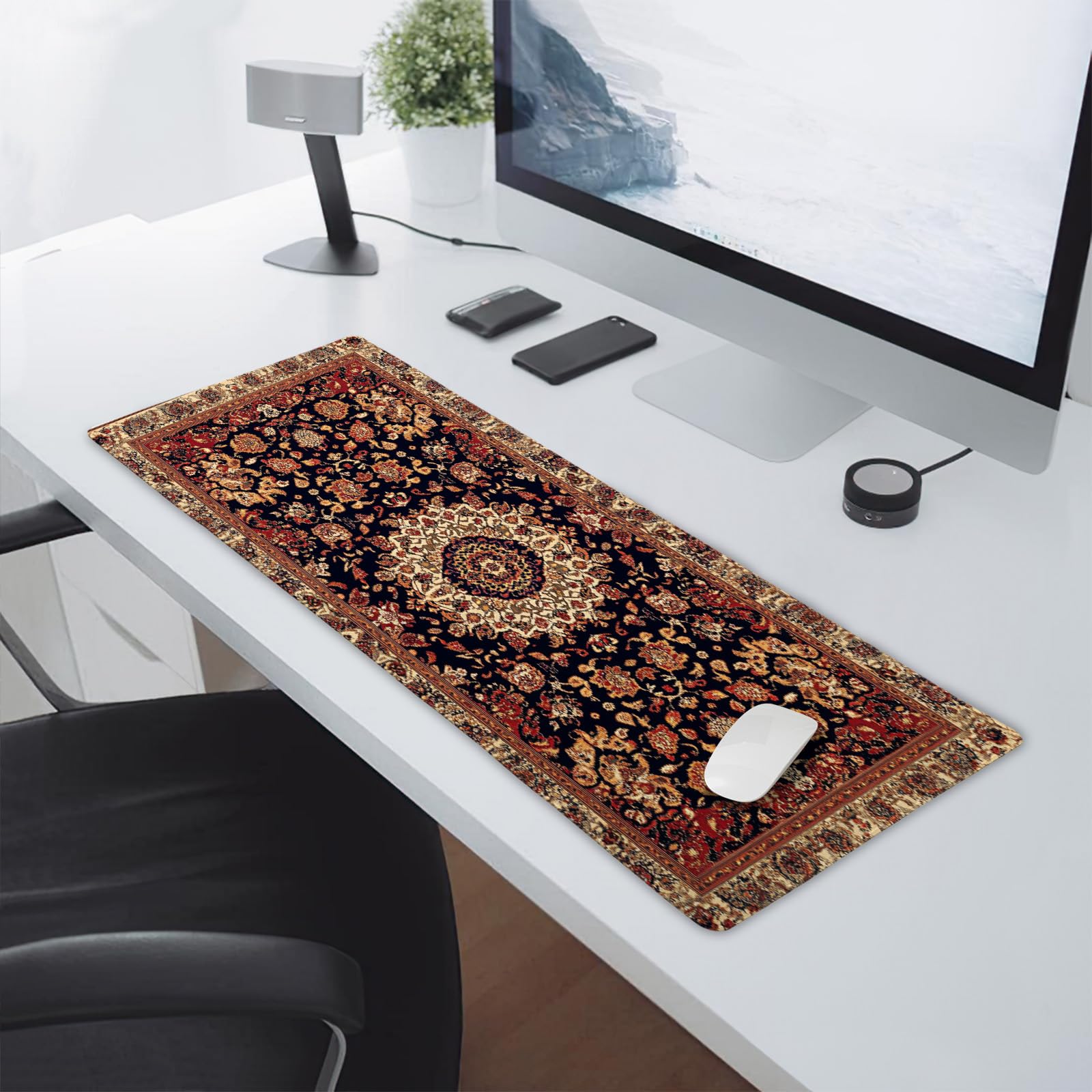 Vintage Rug Gaming Mouse Pad XL Dark Brown Retro Carpet Aesthetic Extended Large Mat Mousepad Desk