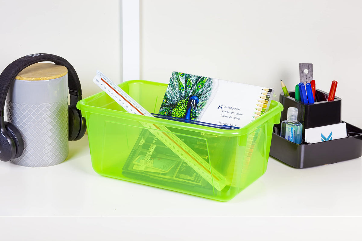 Storex Small Cubby Bins – Plastic Storage Containers for Classroom, 12.2 x 7.8 x 5.1 inches, Candy