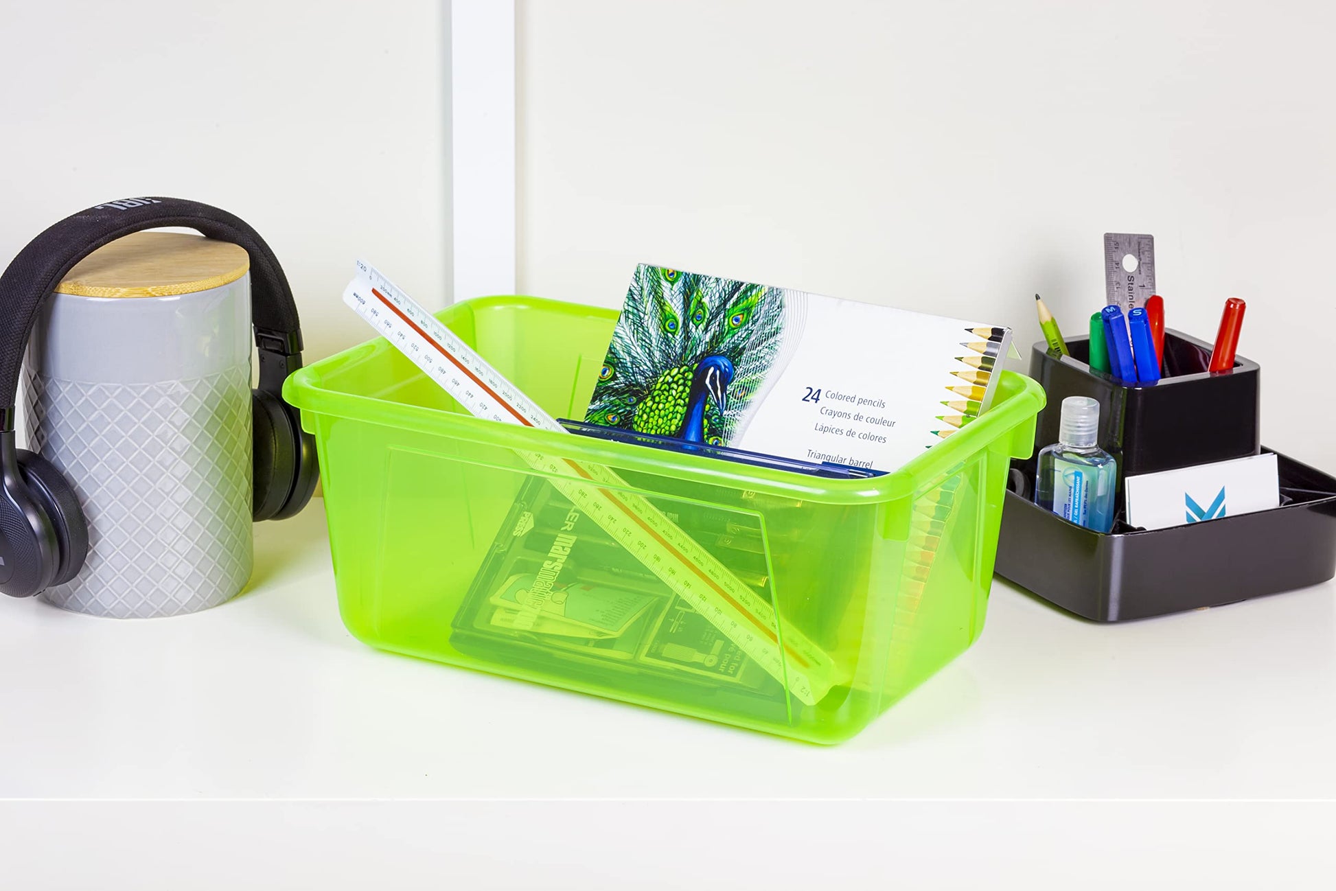 Storex Small Cubby Bins – Plastic Storage Containers for Classroom, 12.2 x 7.8 x 5.1 inches, Candy
