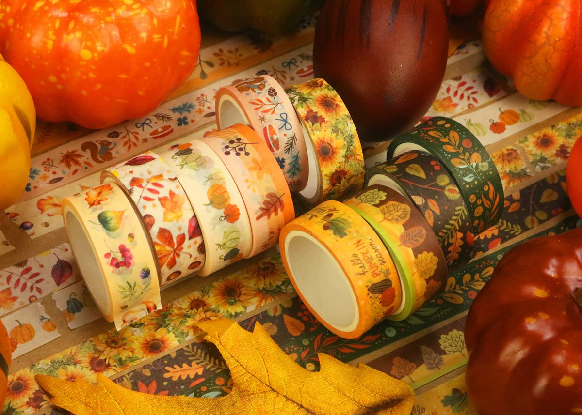YUBBAEX 10 Rolls Four Seasons Washi Tape Set Yellow Leaves & Flowers Masking Decorative Tapes