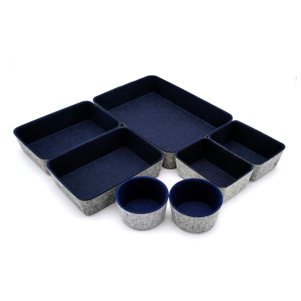 Welaxy 7 Piece Felt Desk Drawer Organizer Storage Bin Navy Catchall Tray