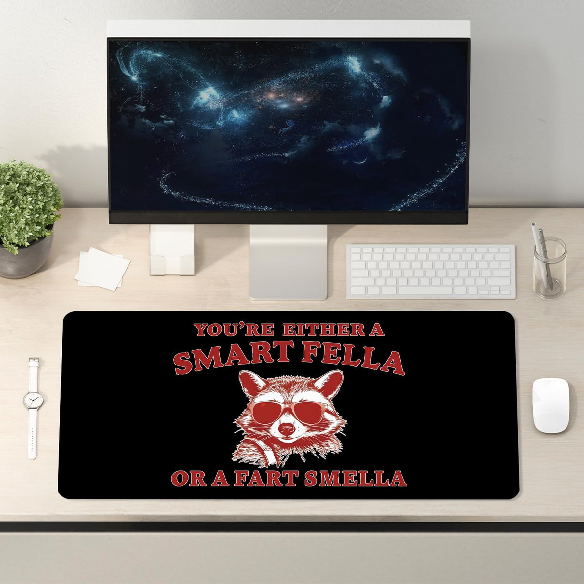 Funny Raccoon Mouse Pad Large 31.5x15.7inch, Sarcastic Work Humor Gifts for Coworkers Women Men