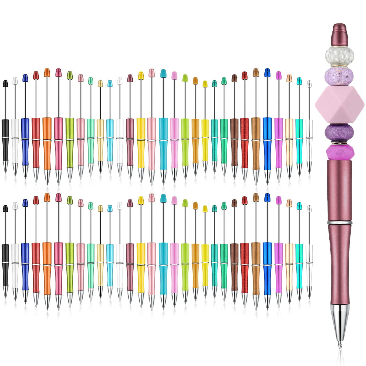 Kosiz 60 Pieces Beadable Pens Bulk Black Ink Pens,Rainbow,Simple