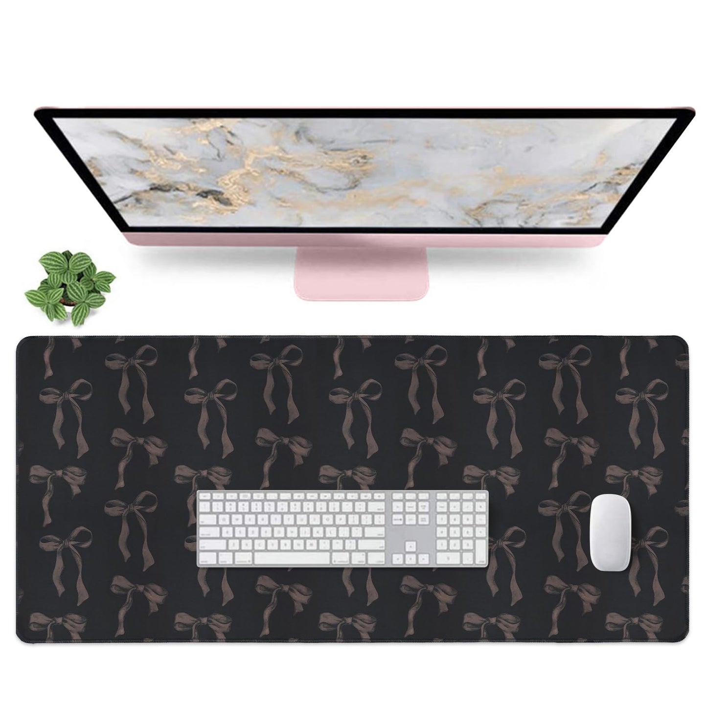Black Desk Mat with Bows, Large Bow Mouse Pad Keyboard Mat for Computer Laptop Non-Slip Rubber Base