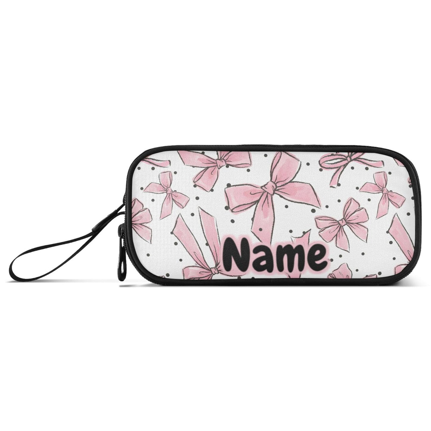 BOENLE Custom Pink Bows Dots Pencil Case Box Boys Girls Personalized Name Large Pencil Pouch