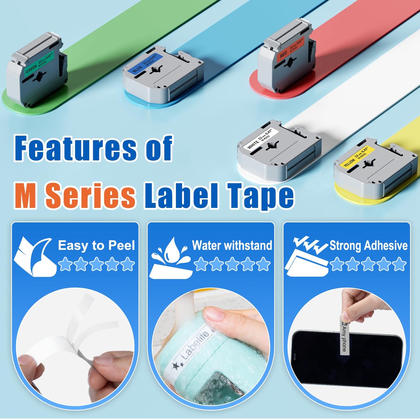 Replace for Brother M Tape 12mm 0.47 Color P Touch PTM95 Label Tape