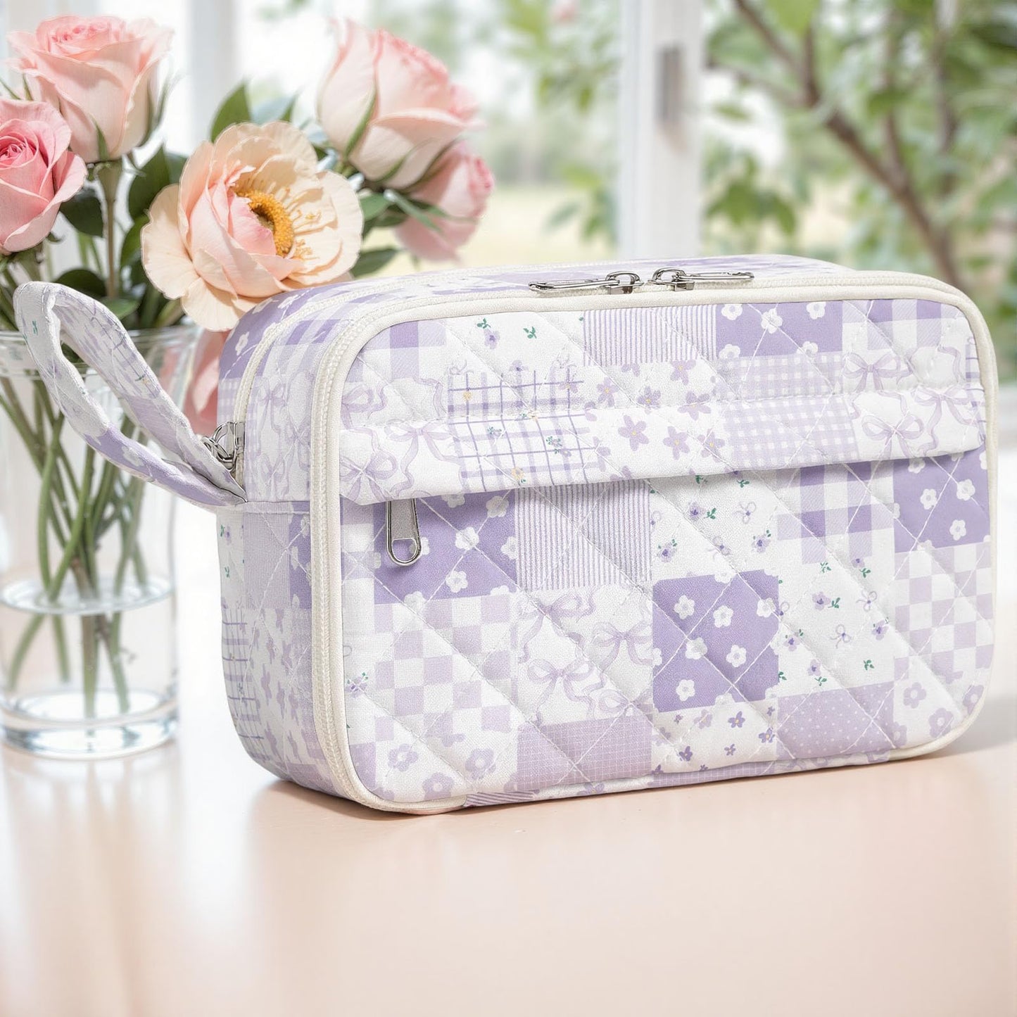 WOBAGMEN Quilted Pencil Pouch for Girls Women, Large Pencil Case Pouch with Compartments Cute