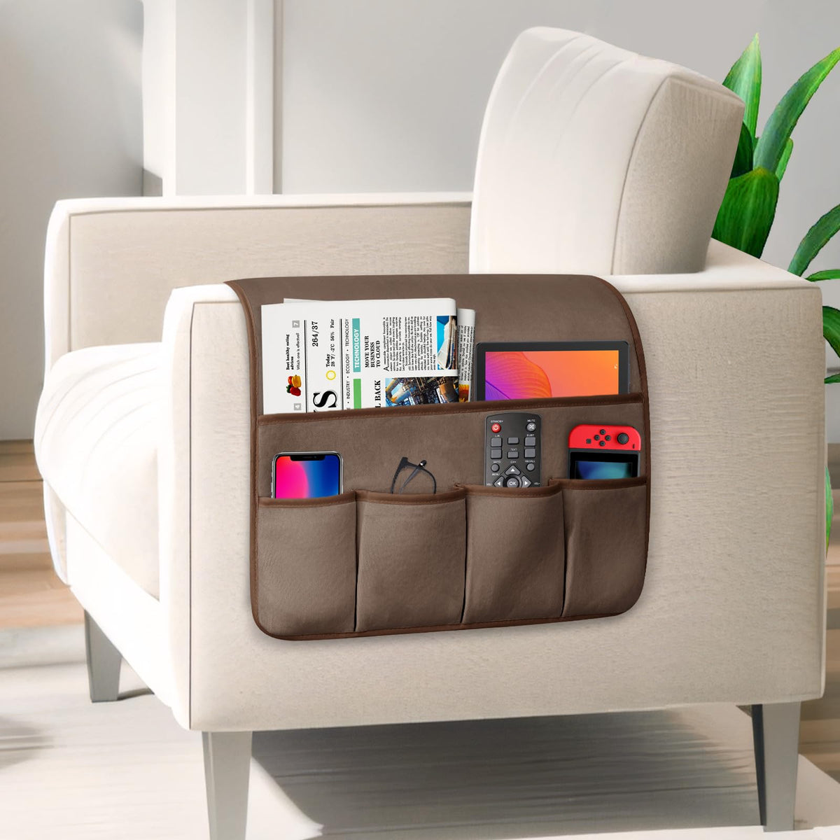 Remote Control Holder for Armchair Caddy, Remote Holder with 5 Pockets