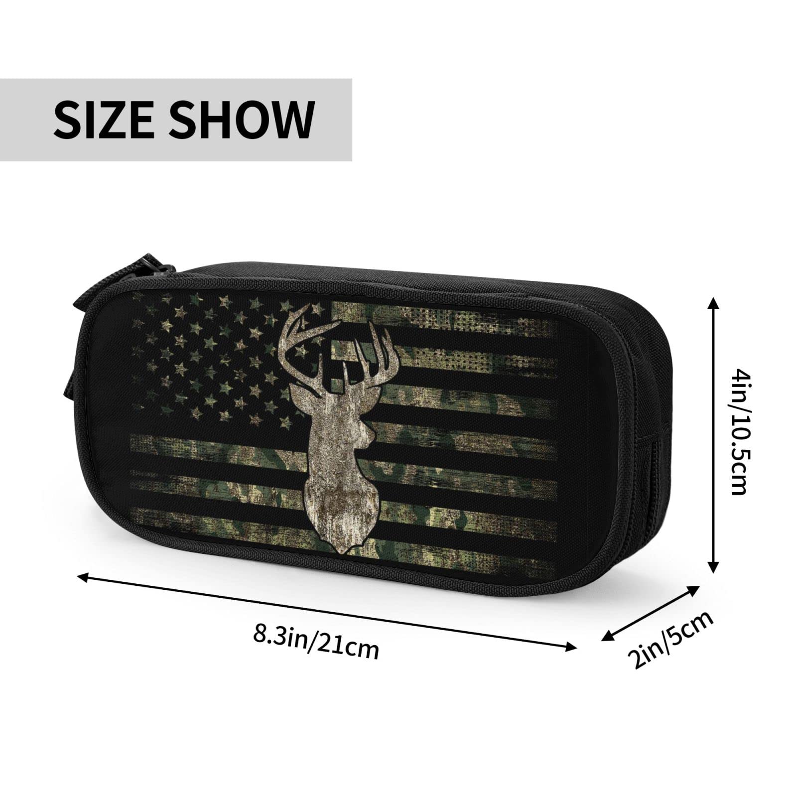 YETTA YANG Retro Patriotic American Flag Deer Pencil Box Case for Pen Holders Office Supplies Big