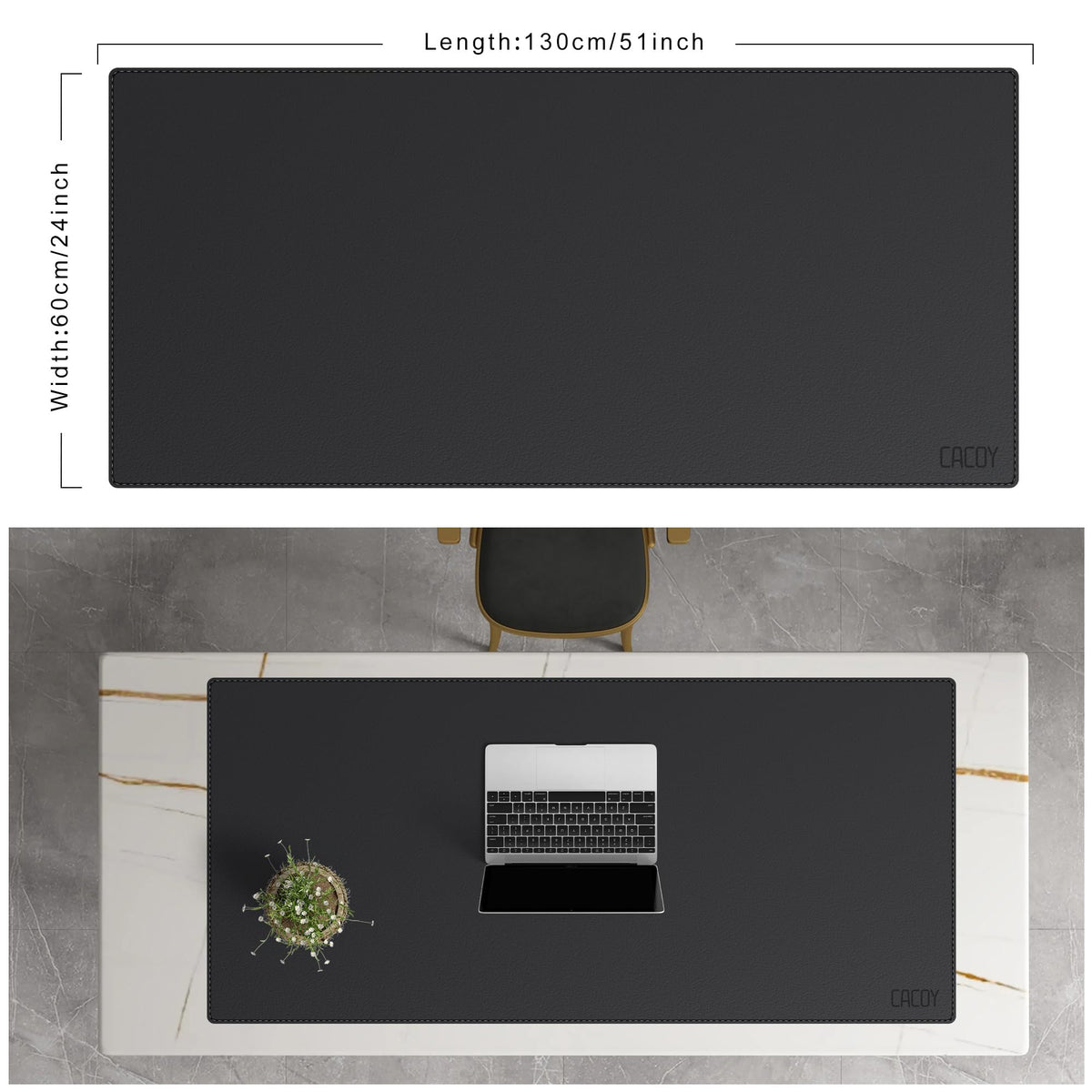 Cacoy 51" x 24" Leather Desk Mat Protector, Waterproof Desk Blotters, Black