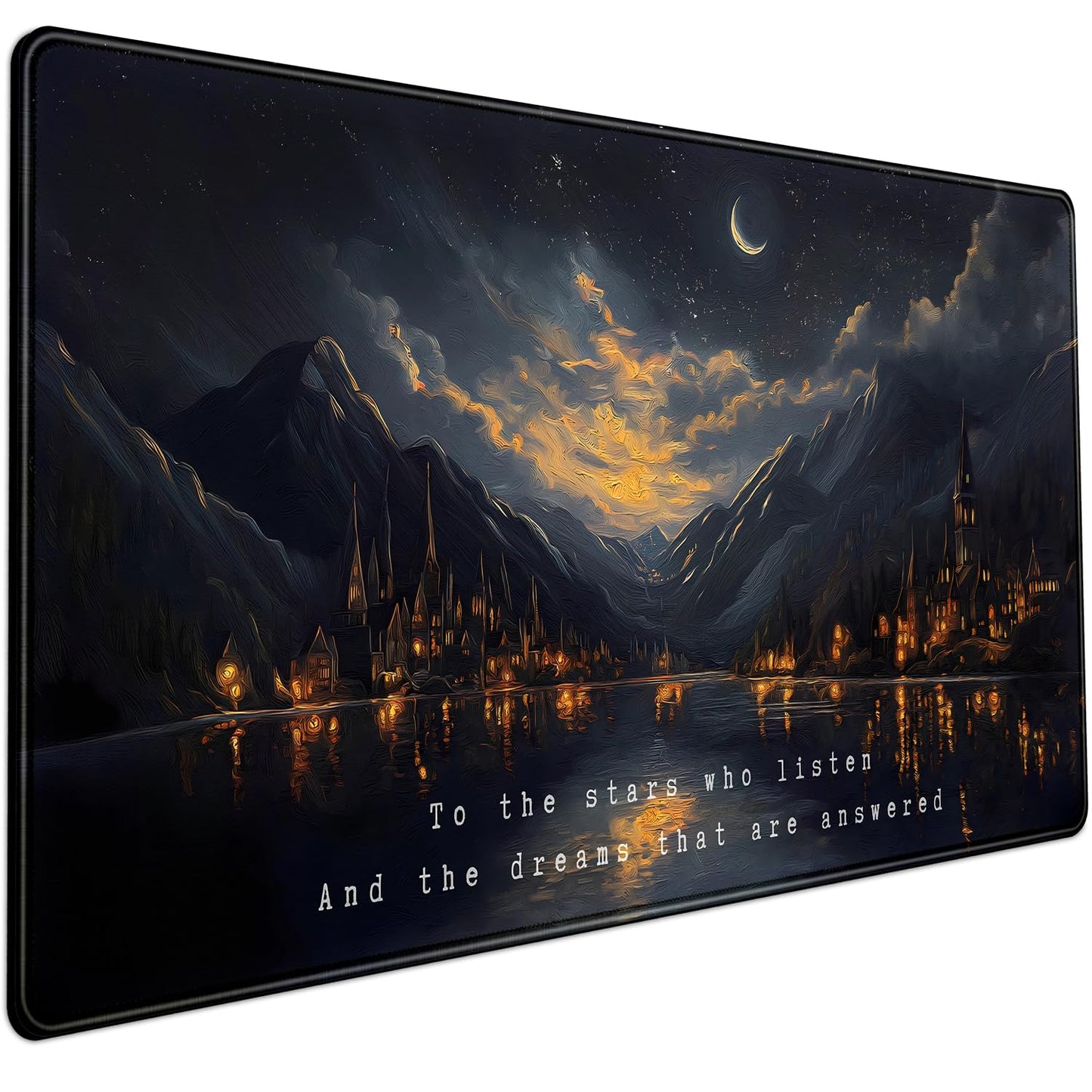 Starry Night Mountain Desk Pad Mat Moon Oil Painting XXL Black Mouse Pad for Gaming Deskpad