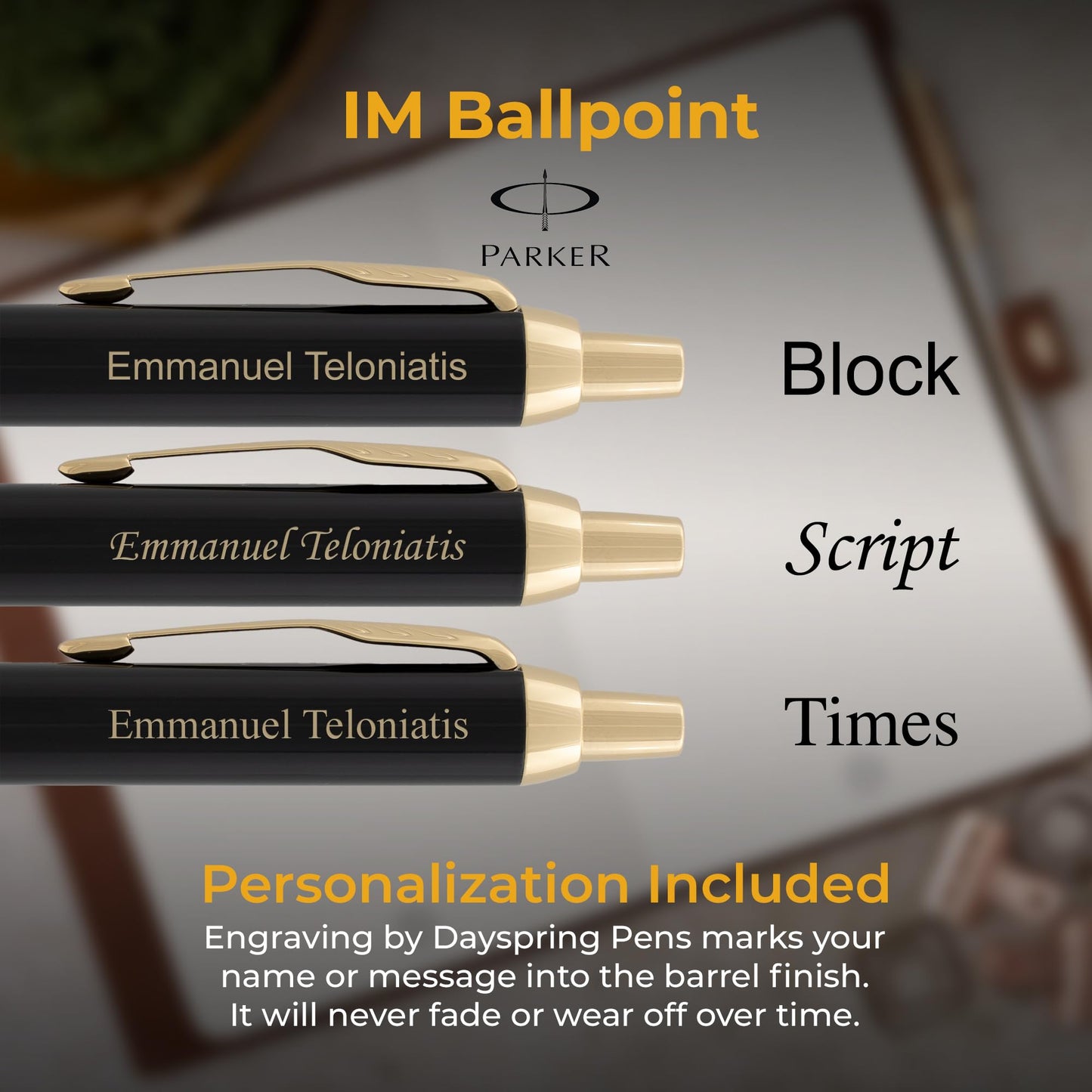Parker IM Personalized Ballpoint Pen in Black Lacquer with Gold Trim