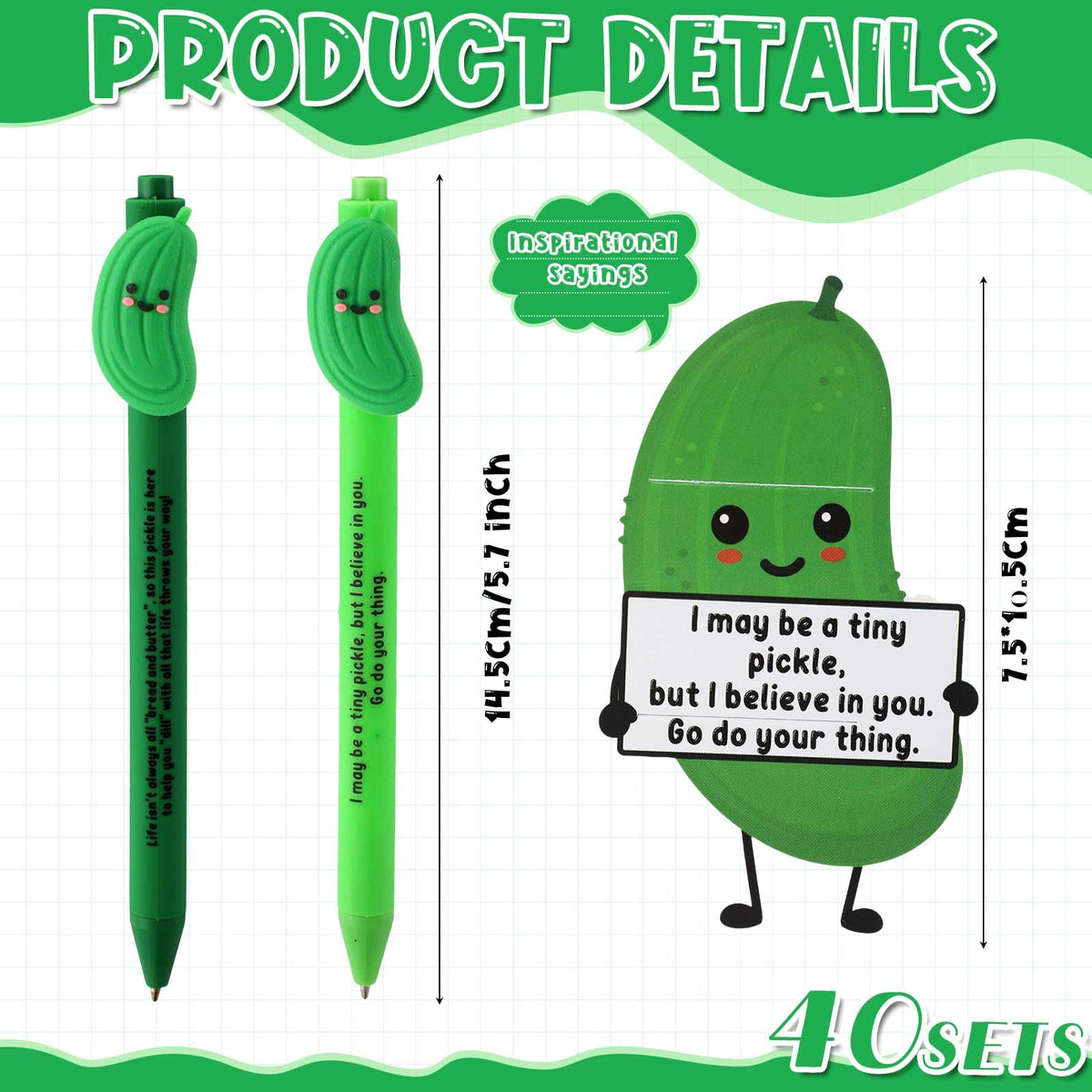 MotiMind 40 Sets Pickle Pen for Coworkers Bulk Back to School Gifts Funny Emotional Bulk Pickle