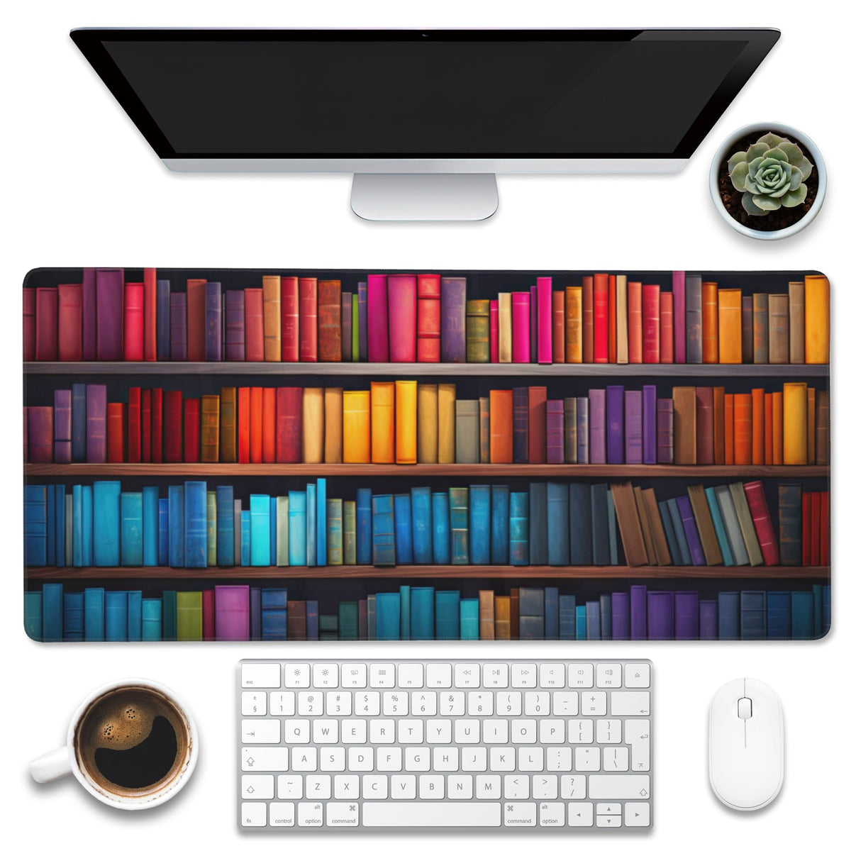 Eflxamz Large Gaming Mouse Pad for Desk,Bookshelves Full of Books Desk Mat,Colorful Books Desk