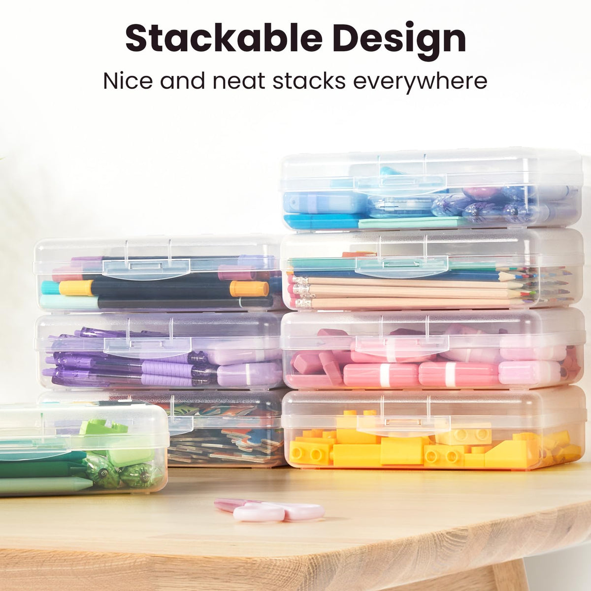 Sooez Plastic Pencil Case Box 6 Pack, Large Crayon Maker Pen Organizer