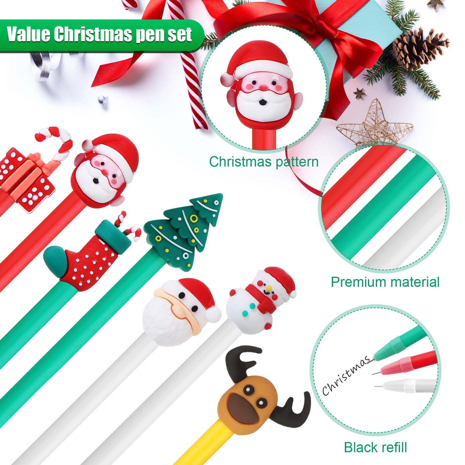 Zonon 48 Pieces Christmas Novelty Fun Gel Pen Bulk, 7 Styles, Black Ink