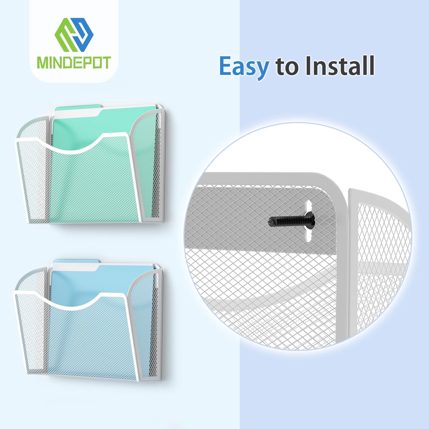 MINDEPOT Wall File Organizer, Hanging Wall File Holder, 3 Pack, Black