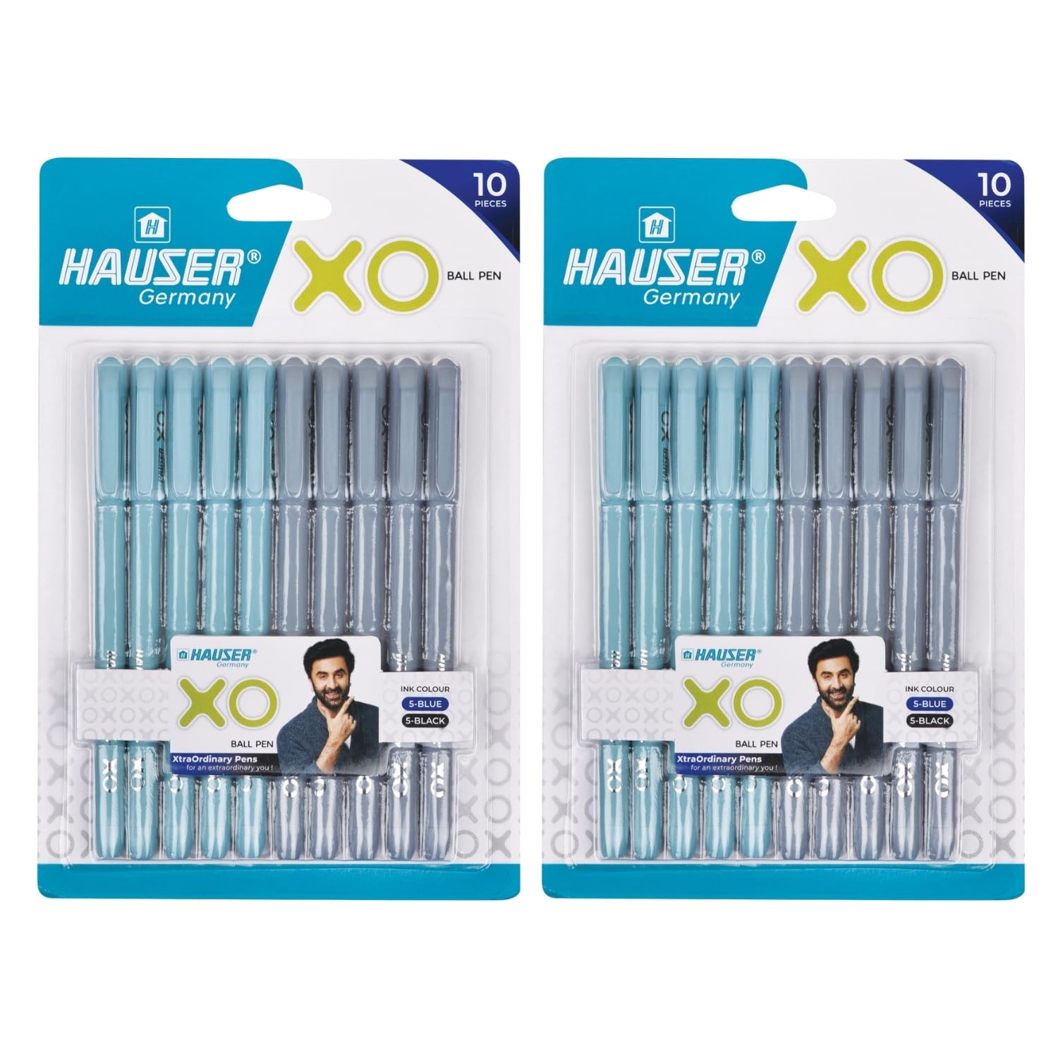 Hauser XO Ball Pen Combo Pack | Solid Body Type With Ultra Durable Tip | 10 Pcs Blue Ink & 10 Pcs