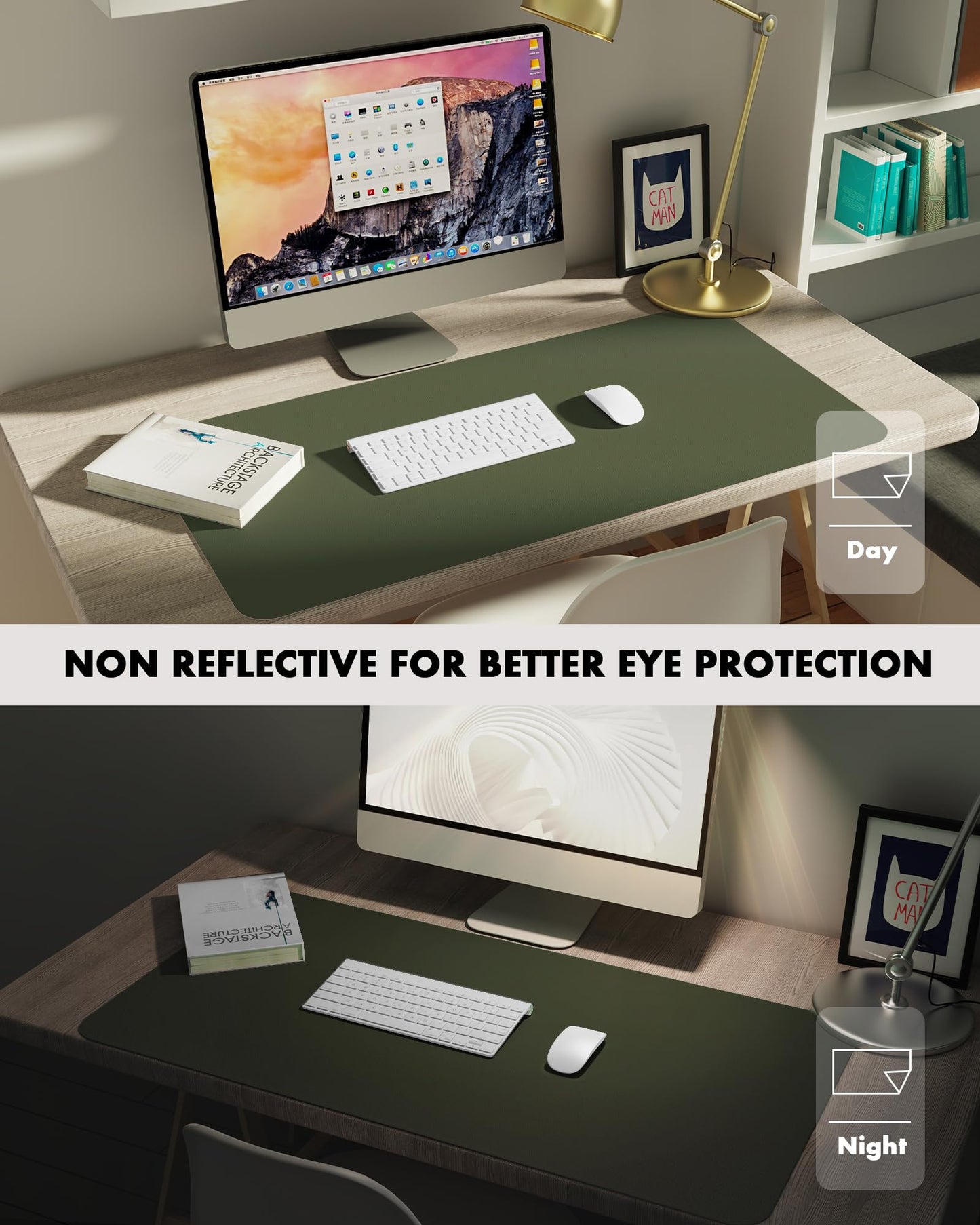 YSAGi Double-Sided Desk Pad, 35.4"x17" Leather Desk Mat, Eco Cork Desk Pad Protector,Large Mouse
