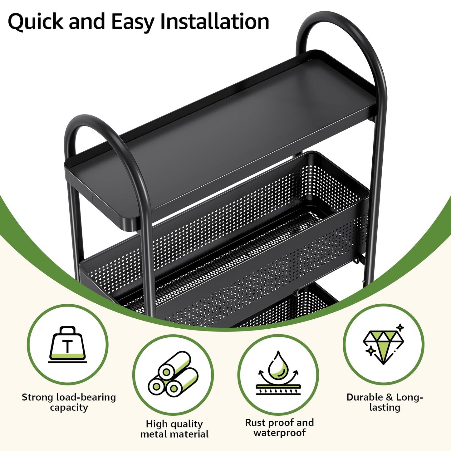 KINGRACK 5 Tier Slim Rolling Cart with Drawer, Metal Utility Storage Cart
