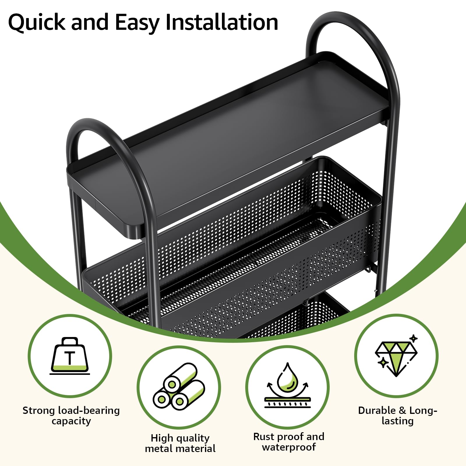 KINGRACK 4 Tier Slim Rolling Cart with Drawer, Metal Utility Storage Cart