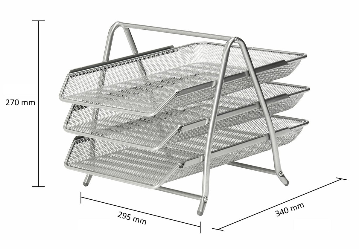 Osco Mesh Letter Tray 3-Tier Scratch-Resistant Stackable Front-Load Portrait Foolscap Silver Ref