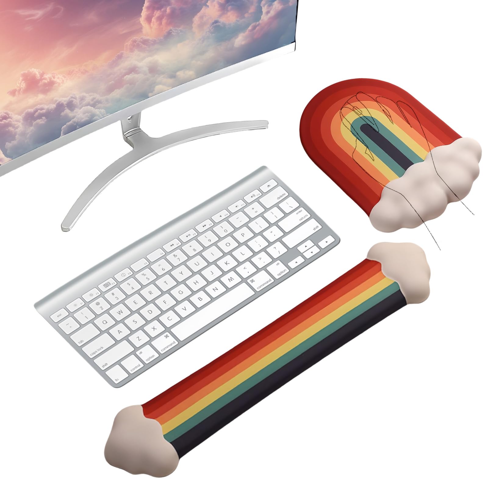 Gel Cloud Keyboard Wrist Rest Cute Rainbow Mouse Pad with Wrist Rest for Computer Keyboard and